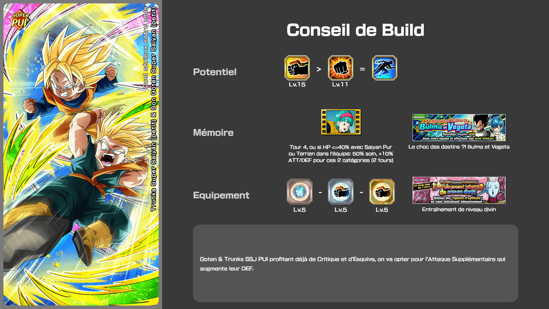 Fiche n°1Trunks Super Saiyan (petit) & Son Goten Super Saiyan (petit) : Duel sérieux entre amis