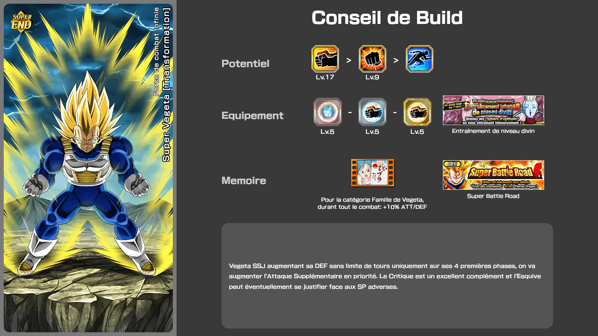 Fiche n°2Super Vegeta [Transformation] : Force de combat infinie