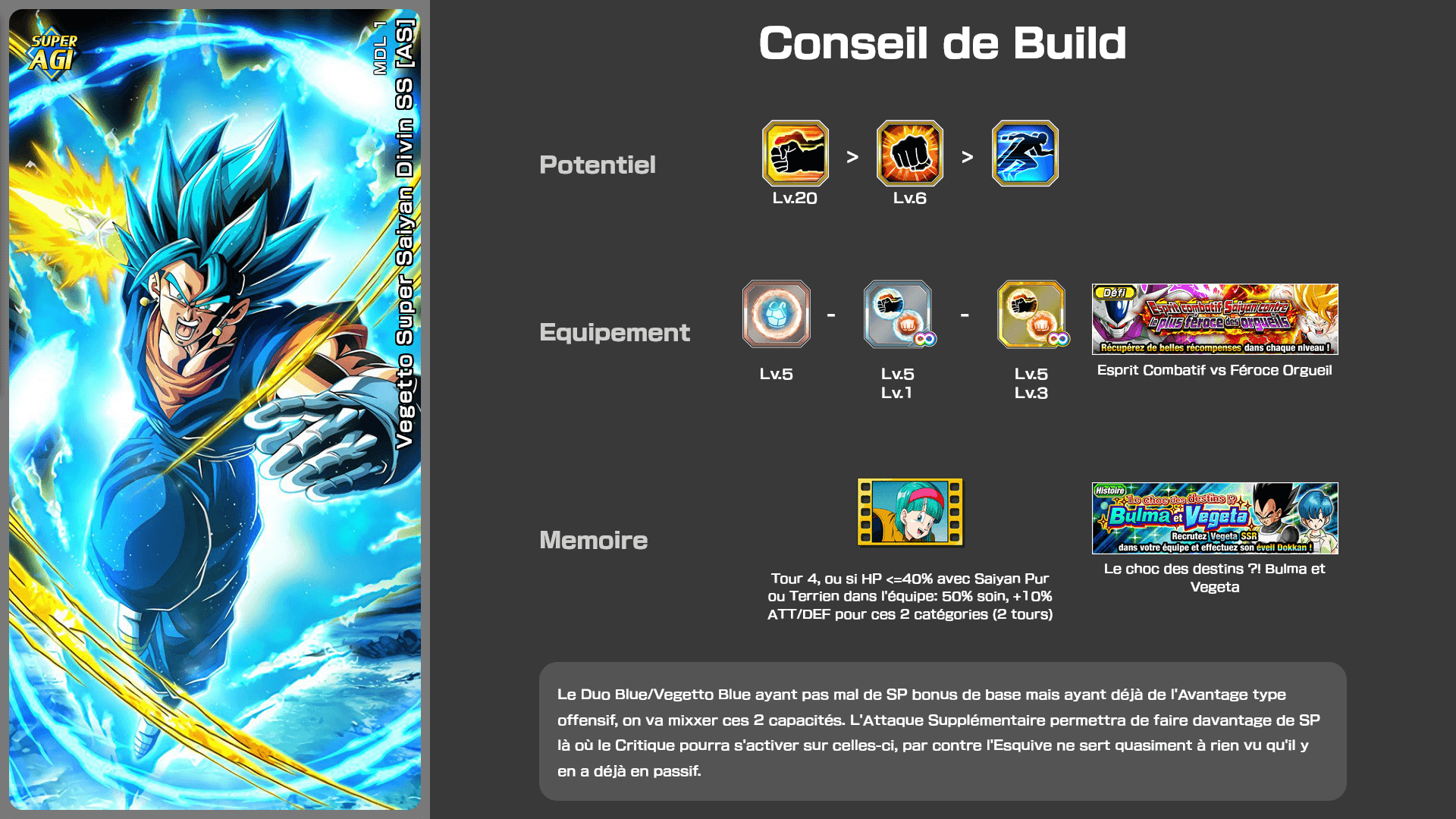 Fiche n°2Vegetto Super Saiyan Divin SS [AS] : Corps et âme dans le combat décisif