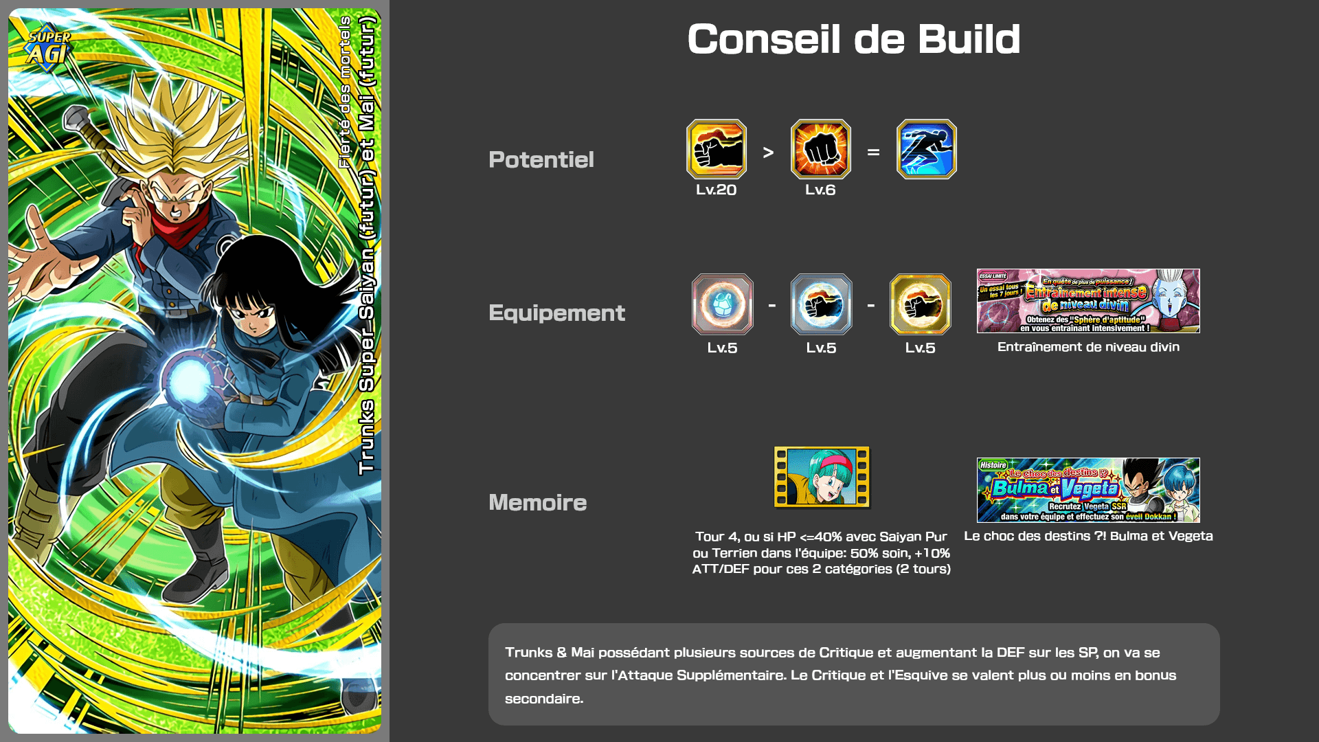 Fiche n°2Trunks Super Saiyan (futur) et Mai (futur) : Fierté des mortels