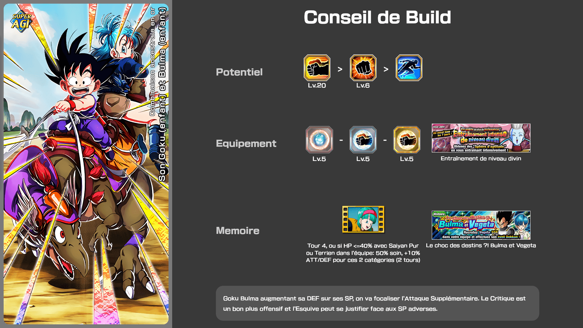 Fiche n°1Son Goku (enfant) et Bulma (enfant) : Combinaison ancestrale en or