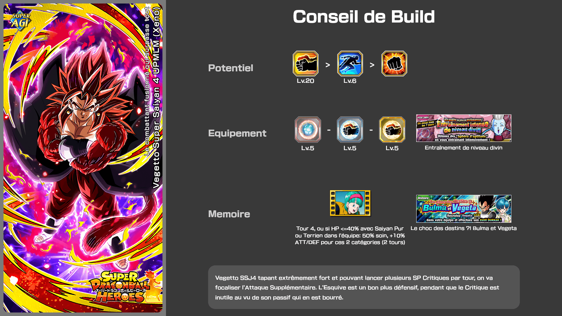Fiche n°2Vegetto Super Saiyan 4 UPMLM (Xeno) : Le combattant fusionné qui surpasse tout