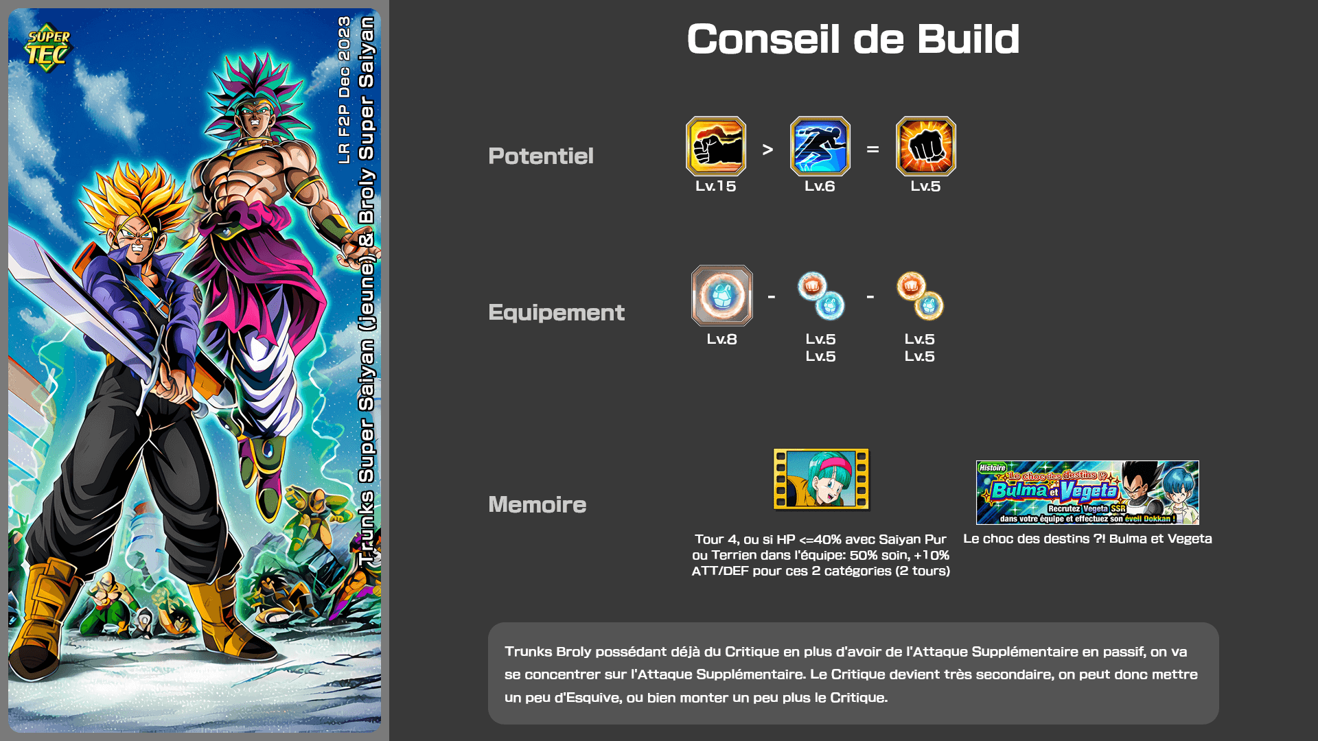 Fiche n°2Trunks Super Saiyan (jeune) & Broly Super Saiyan : LR F2P Dec 2023