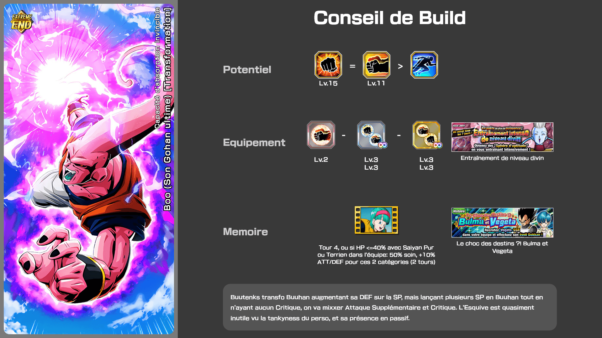 Fiche n°2Boo (Son Gohan ultime) [Transformation] : Capacité d'absorption invincible