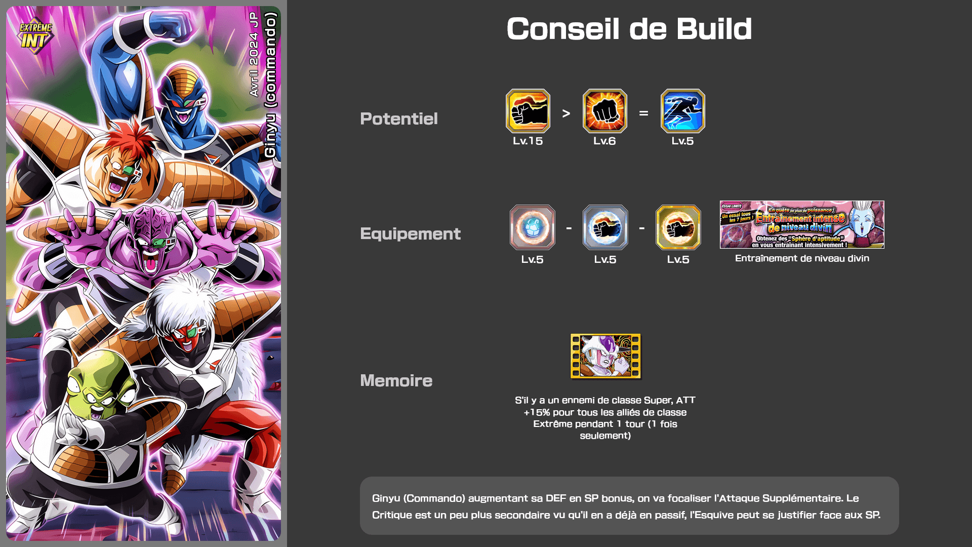 Fiche n°2Ginyu (commando) : Avril 2024 JP