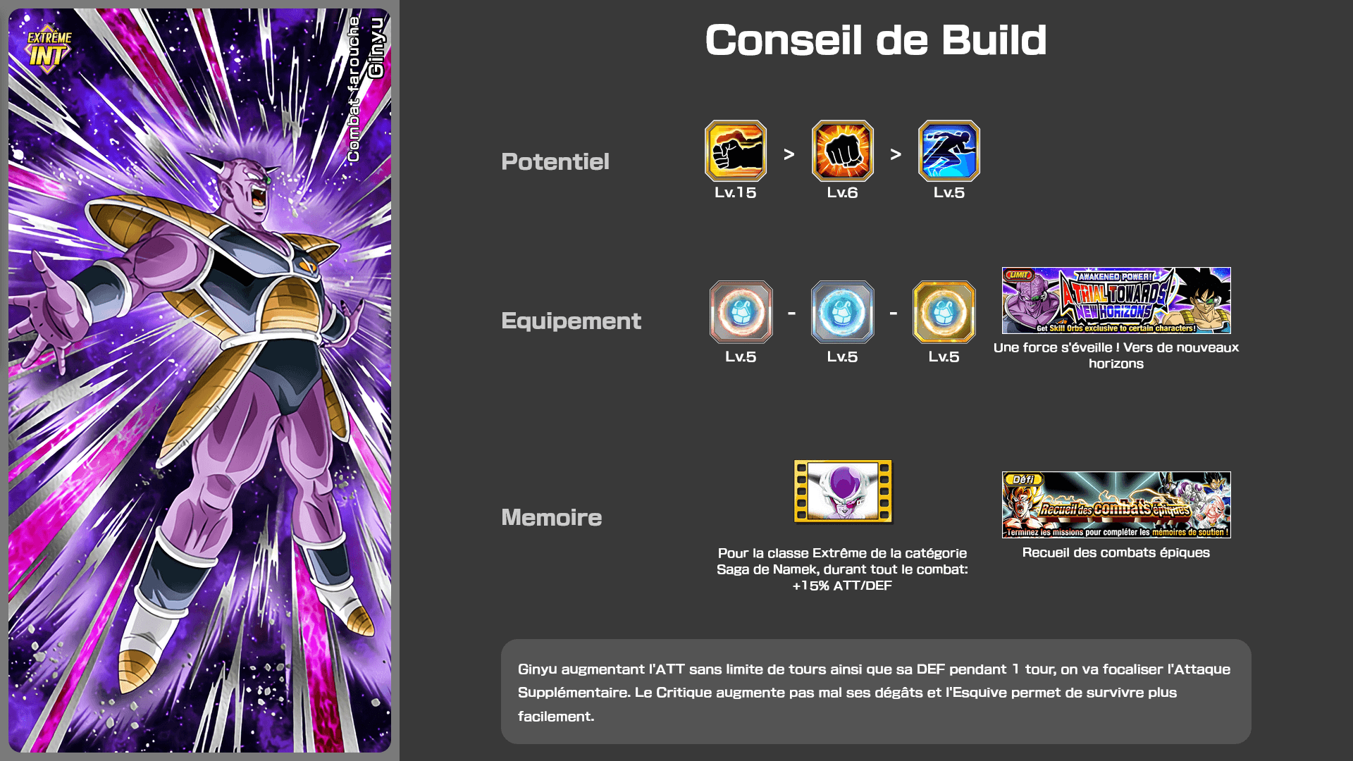 Fiche n°1Ginyu : Combat farouche