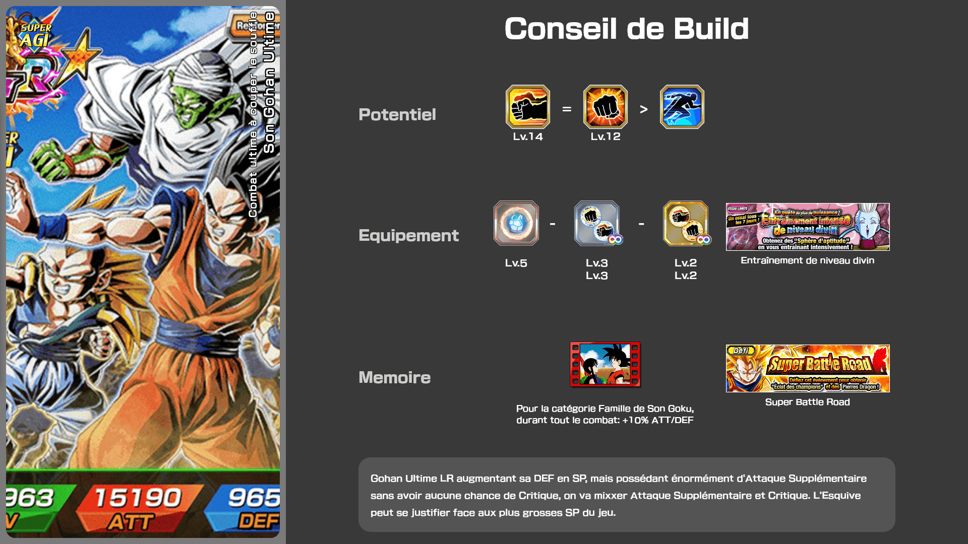 Fiche n°2Son Gohan Ultime : Combat ultime à couper le souffle