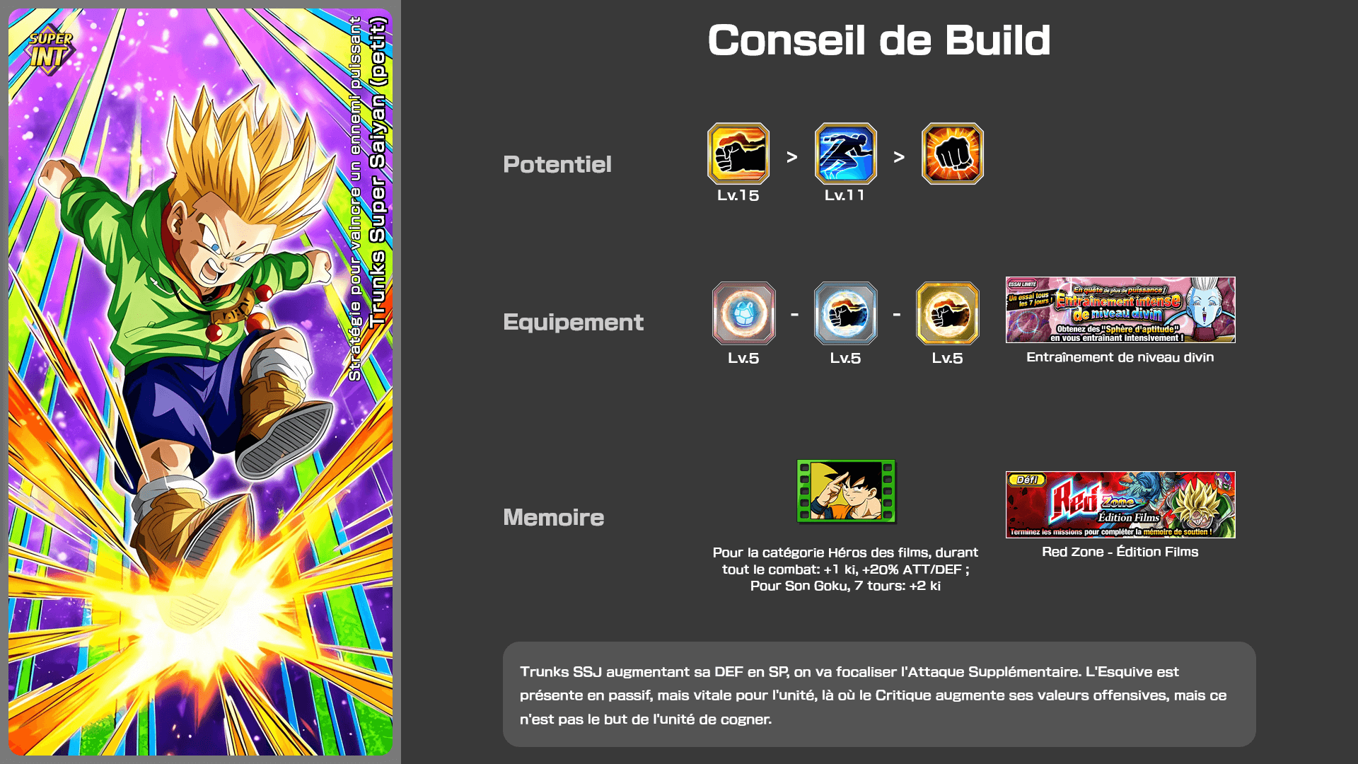 Fiche n°2Trunks Super Saiyan (petit) : Stratégie pour vaincre un ennemi puissant