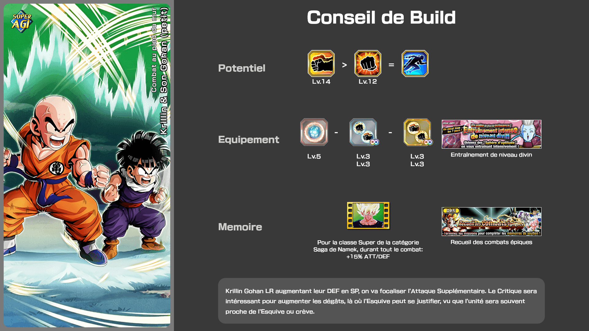 Fiche n°2Krillin & Son Gohan (petit) : Dilemne sur le champ de bataille