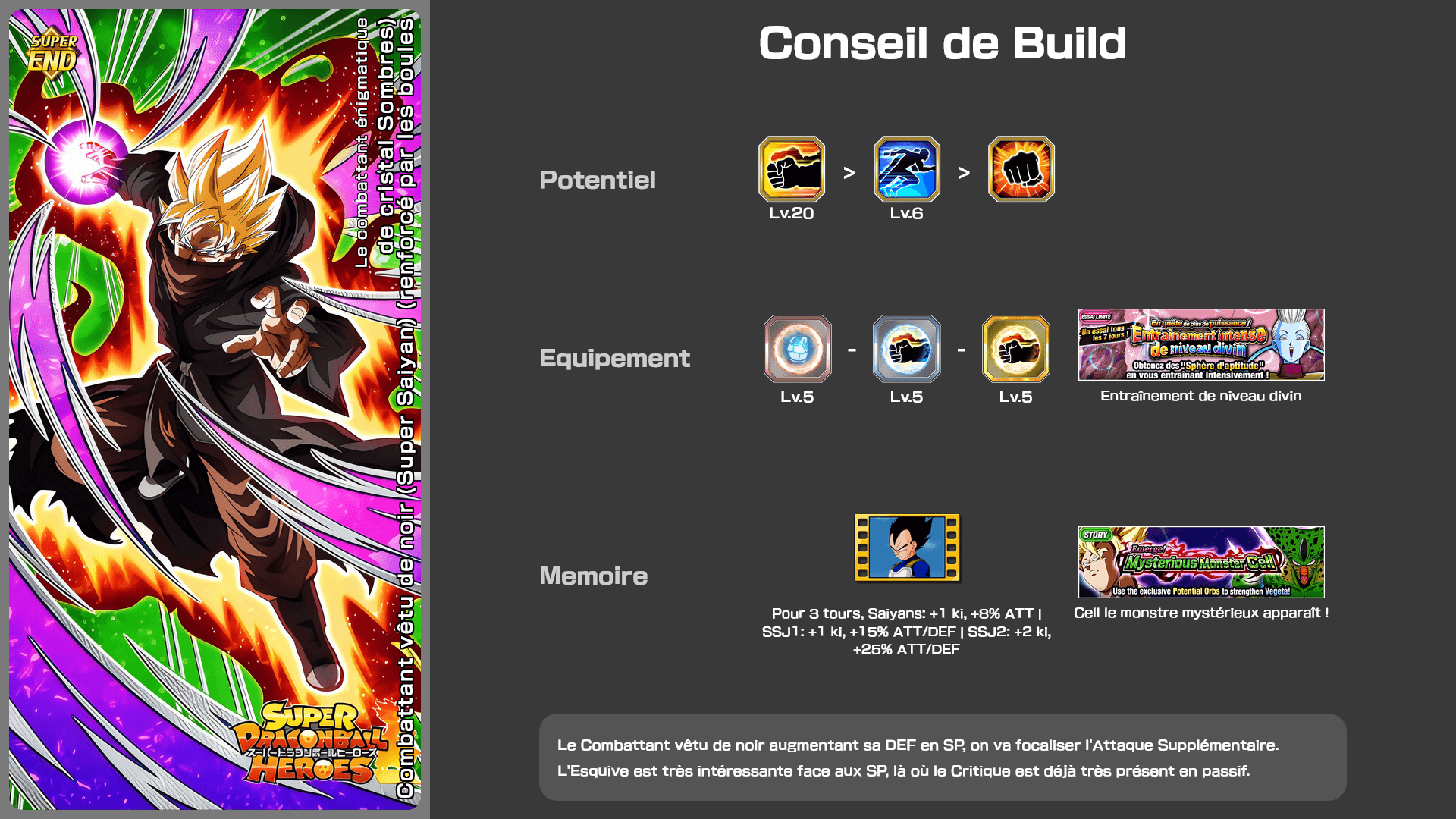 Fiche n°2Combattant vêtu de noir (Super Saiyan) (renforcé par les boules de cristal sombres) : Le combattant énigmatique