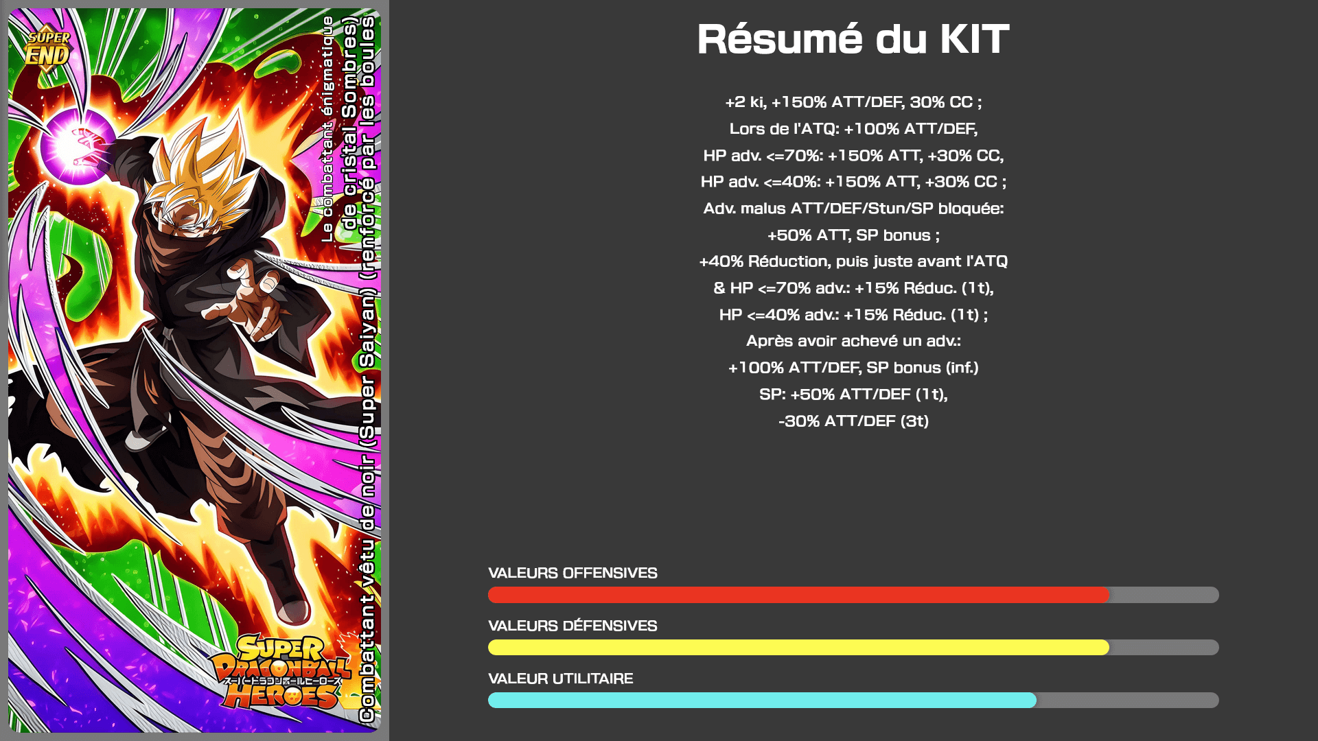 Fiche n°1Combattant vêtu de noir (Super Saiyan) (renforcé par les boules de cristal sombres) : Le combattant énigmatique