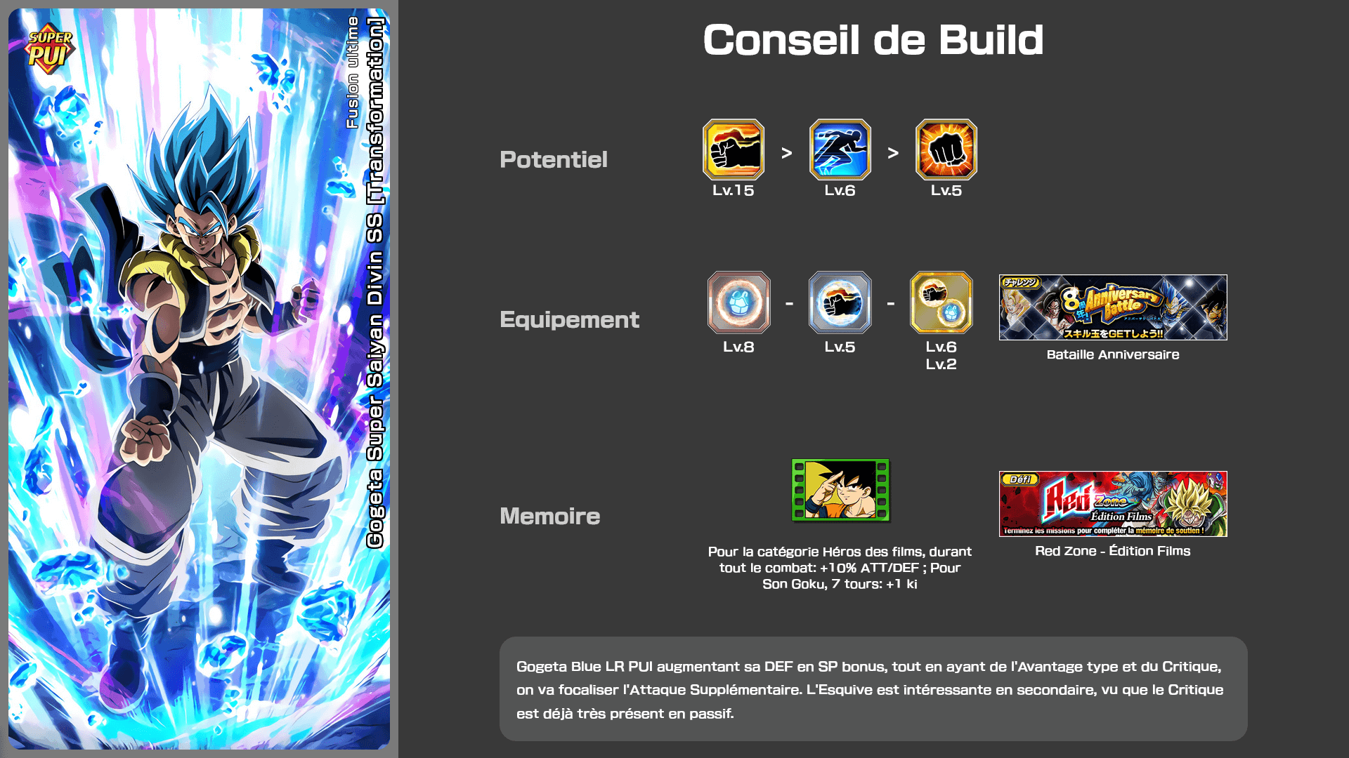 Fiche n°2Gogeta Super Saiyan Divin SS [Transformation] : L'ultime fusion