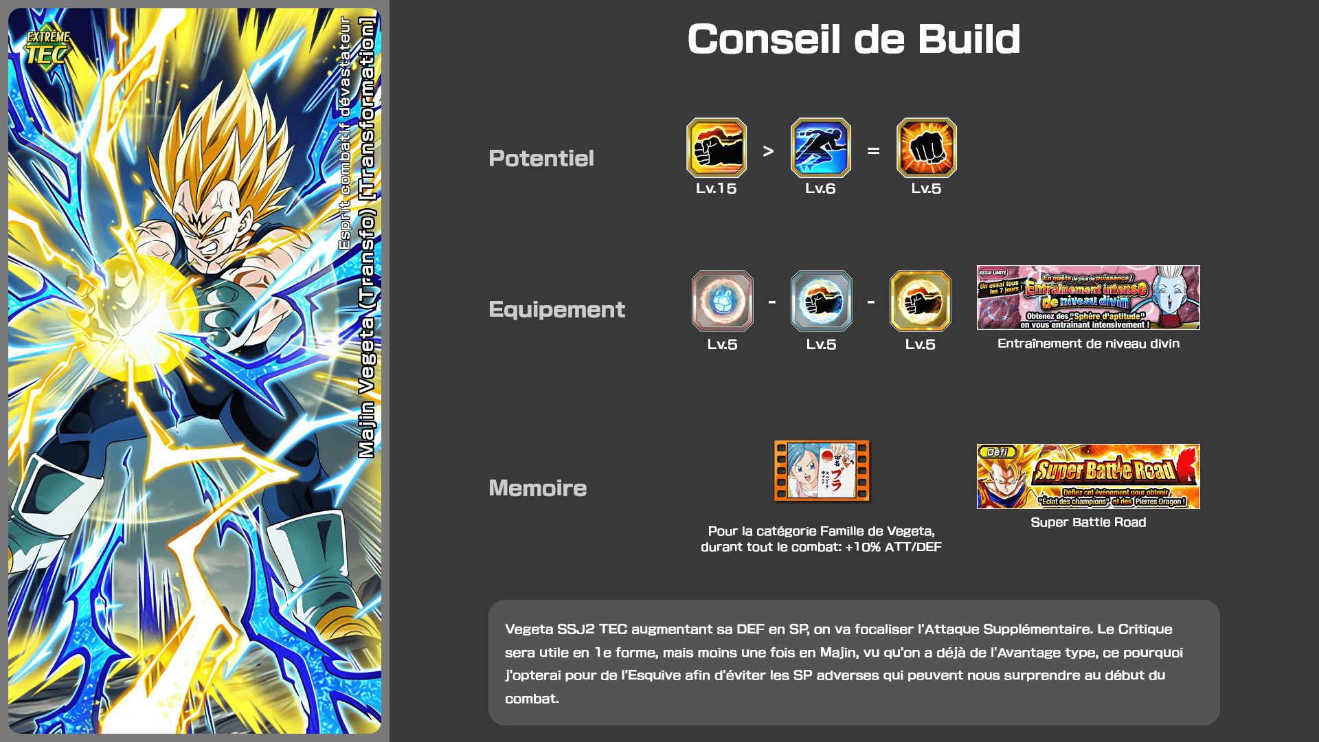 Fiche n°2Majin Vegeta (Transformation) : Un esprit combattif pour tout abattre