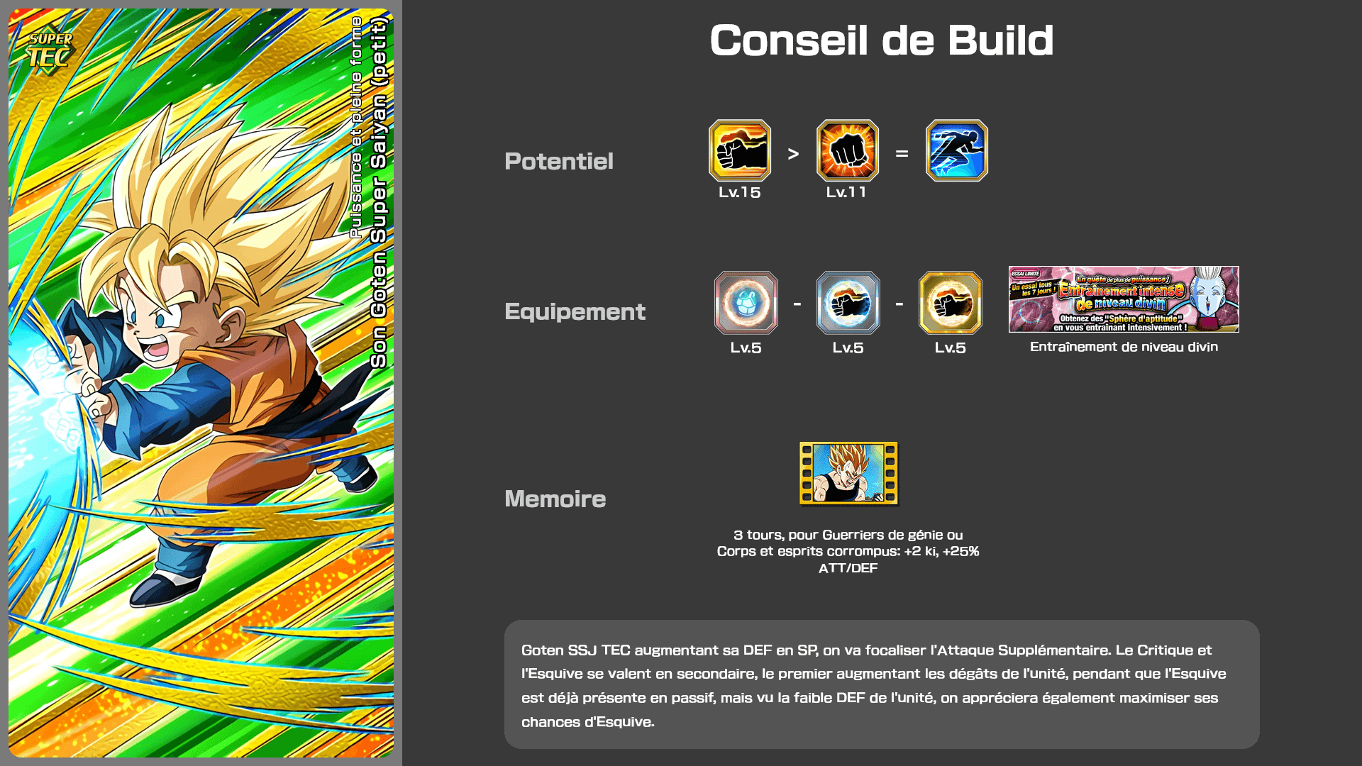 Fiche n°2Son Goten Super Saiyan (petit) : Puissance et pleine forme