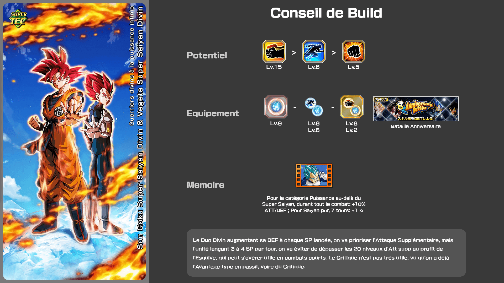 Fiche n°2Son Goku Super Saiyan Divin & Vegeta Super Saiyan Divin : Infini pouvoir saiyan