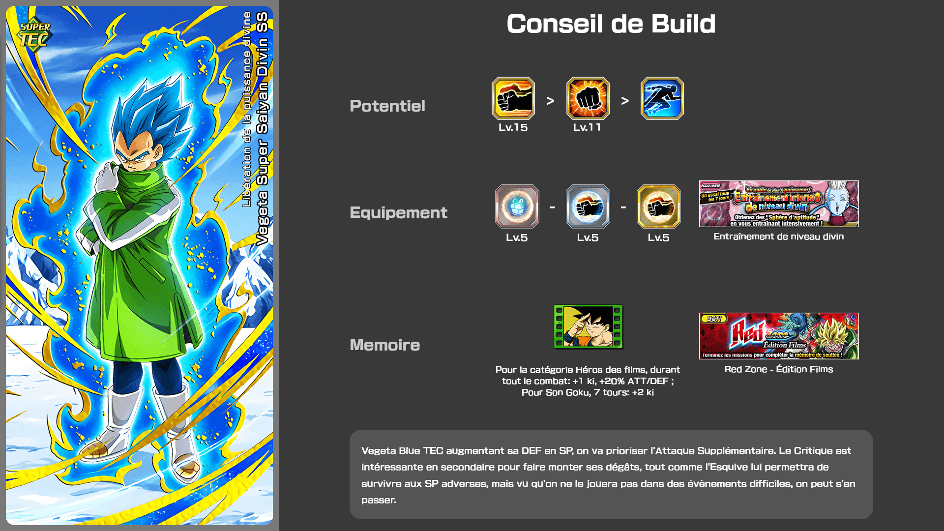 Fiche n°1Vegeta Super Saiyan Divin SS : Libération de la puissance divine