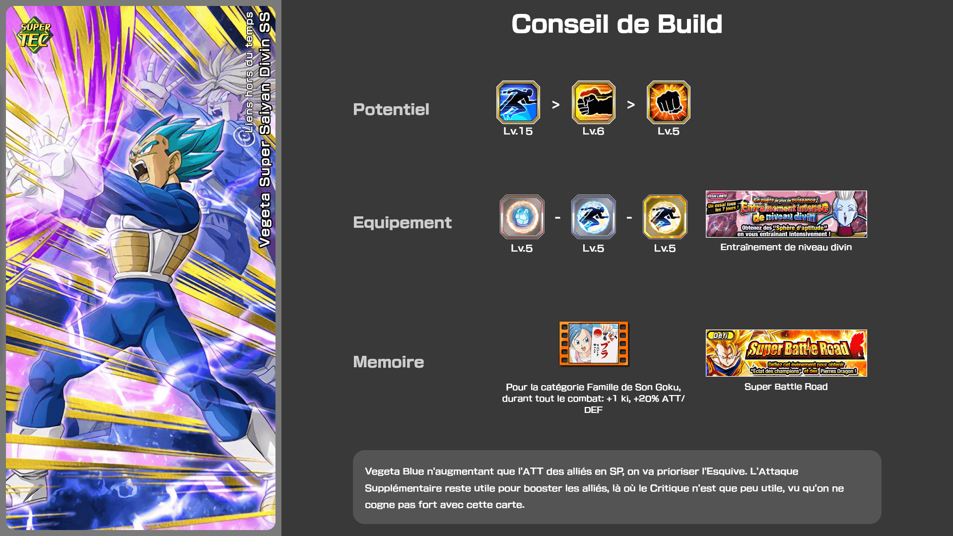 Fiche n°2Vegeta Super Saiyan Divin SS : Liens hors du temps