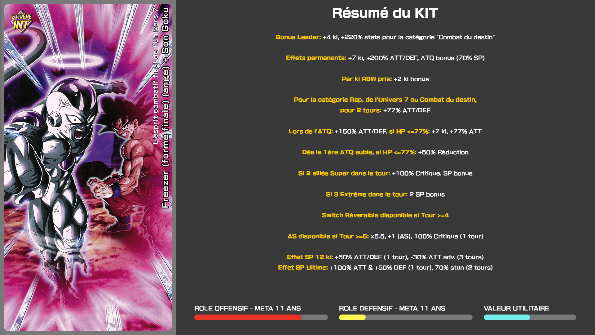 Fiche n°1Freezer (forme finale) (ange) + Son Goku : L'esprit combatif final de l'Univers 7
