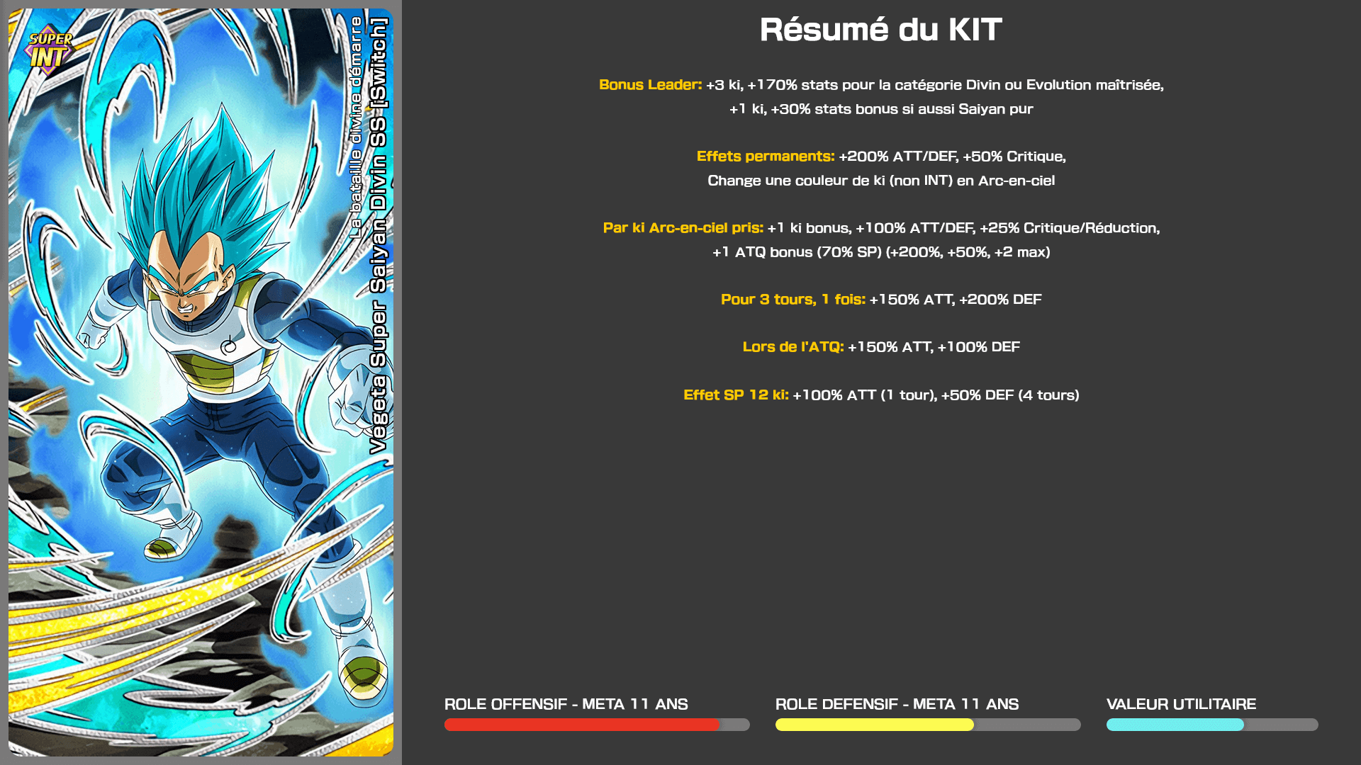 Fiche n°1Vegeta Super Saiyan Divin SS [Switch] : Ouverture d'un super combat divin